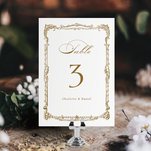 Numéro De Table Mariage de script Vintage Gold