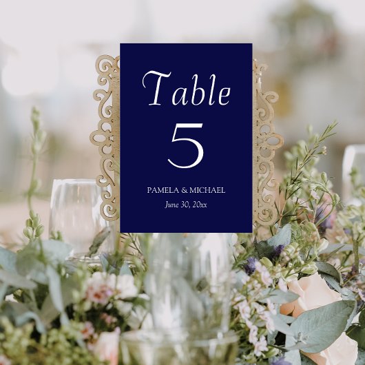 Numéro De Table Mariage de style simple bleu marine