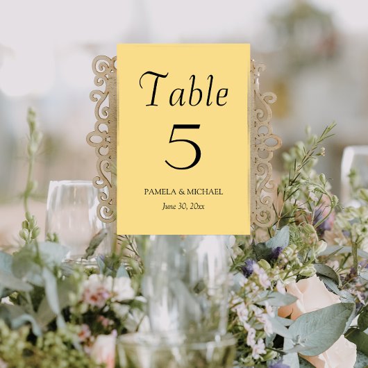 Numéro De Table Mariage de style simple jaune beurre