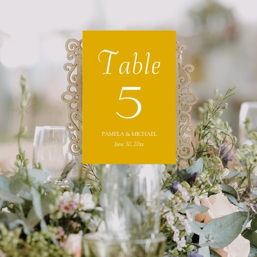 Numéro De Table Mariage de style simple jaune doré