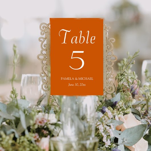 Numéro De Table Mariage de style simple orange brûlé