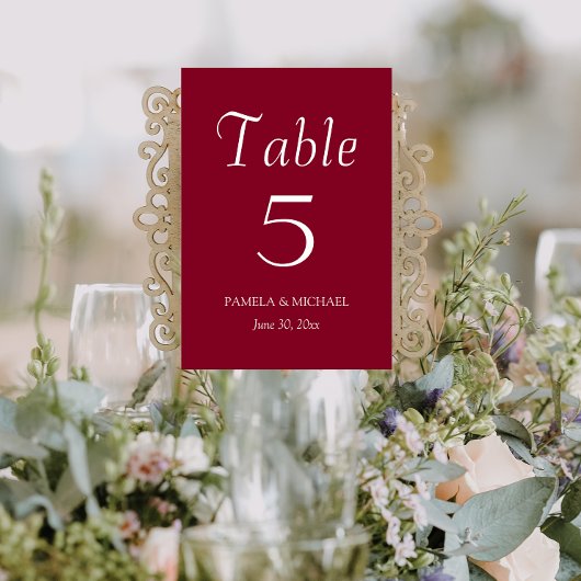 Numéro De Table Mariage de style simple rouge canneberge