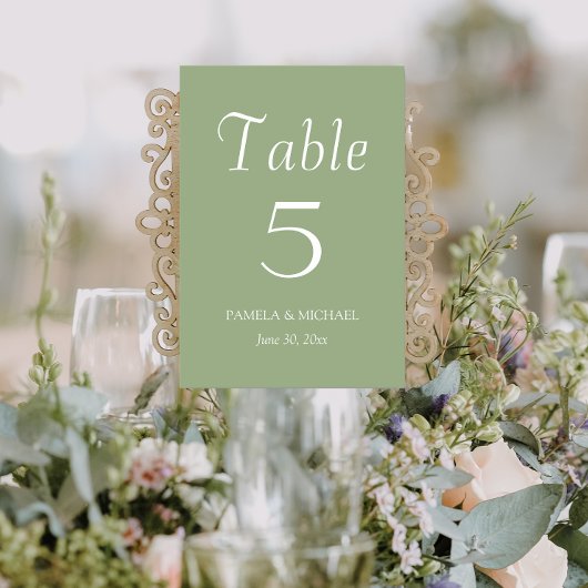 Numéro De Table Mariage de style simple Sage Green