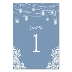 Numéro De Table Mariage de table Rustique Dusty Blue Lights