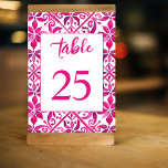 Numéro De Table Mariage de talavera vintage rose espagnol<br><div class="desc">Hot Pink magenta Espagnol Mexicaine Talavera carreaux élégante table de mariage numéro carte modèle,  couleurs vives audacieuses moderne Mexicaine Hacienda style mariage couleur vive personnalisation vaisselle table numéro cartes décoration de table</div>