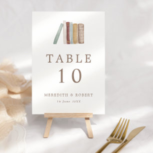Numéro De Table Mariage de thème des livres aquarelle