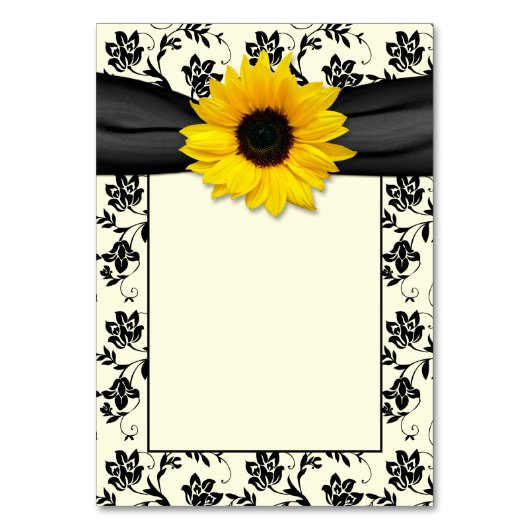 Numéro De Table Mariage de tournesol à crème noire jaune Damask (Dos)