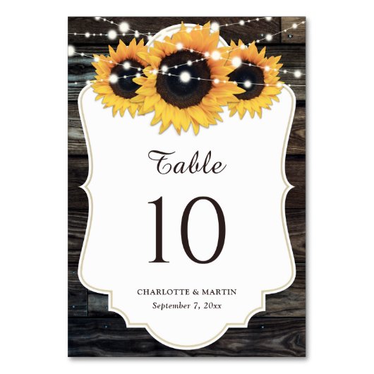 Numéro De Table Mariage de tournesol en bois rustique (Par défaut)