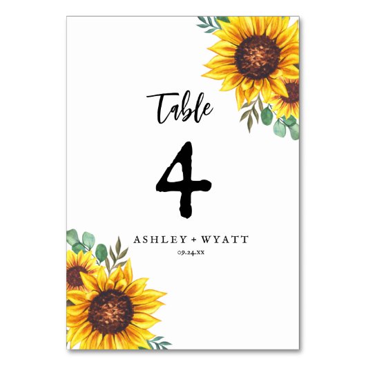 Numéro De Table Mariage de tournesol jaune moderne (Dos)