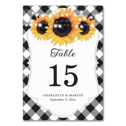 Numéro De Table Mariage de tournesol plaid de Buffalo noir et blan (Par défaut)
