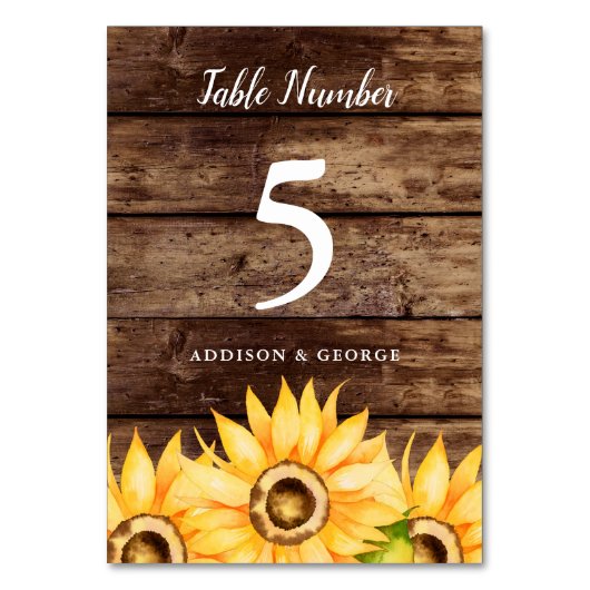 Numéro De Table Mariage de tournesol rustique (Dos)