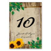 Numéro De Table Mariage de tournesol rustique en bois de grange (Dos)