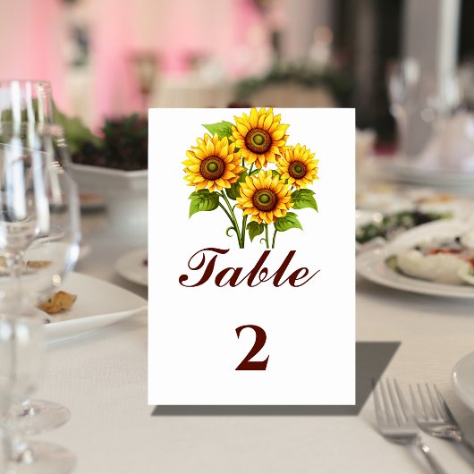 Numéro De Table Mariage de tournesol rustique simple