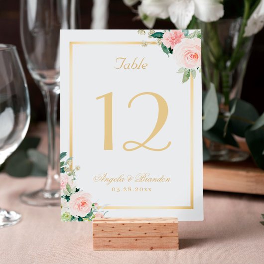 Numéro De Table Mariage de trame doré rose floral classique