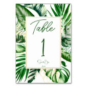 Numéro De Table Mariage de trame or en feuille de palme tropicale  (Dos)