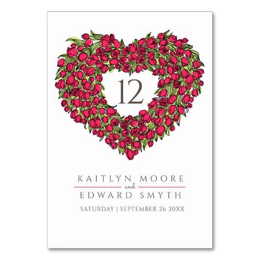 Numéro De Table Mariage de tulipes rouges monogramme numéro de tab (Par défaut)