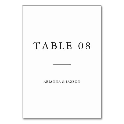 Numéro De Table Mariage de typographie noir blanc minimal (Dos)