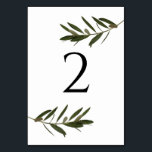 Numéro De Table Mariage de verdure Feuille d'olive<br><div class="desc">Ce design comprend des feuilles d'oliviers et des branches. La belle verdure des feuilles d'oliviers vient compléter l'élégante forme de cercle noir moderne encerclant la date mariage. Un mélange parfait de modernité et de chic avec des couleurs d'olivier rustiques. Le vert olive, le noir et le blanc s'accordent parfaitement avec...</div>