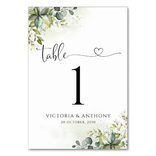 Numéro De Table Mariage de verdure Numéros (Dos)