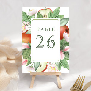Numéro De Table Mariage de verger de pommier floral botanique roug