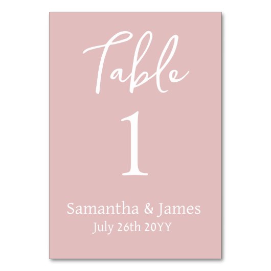 Numéro De Table Mariage d'élégance moderne rose pâle (Dos)
