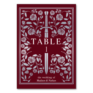 Numéro De Table Mariage d'épée médiévale Argent Rouge Royal