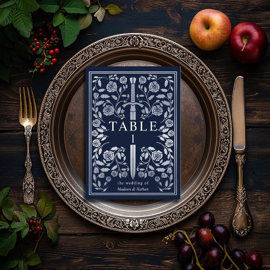 Numéro De Table Mariage d'épée médiévale Bleu Argent