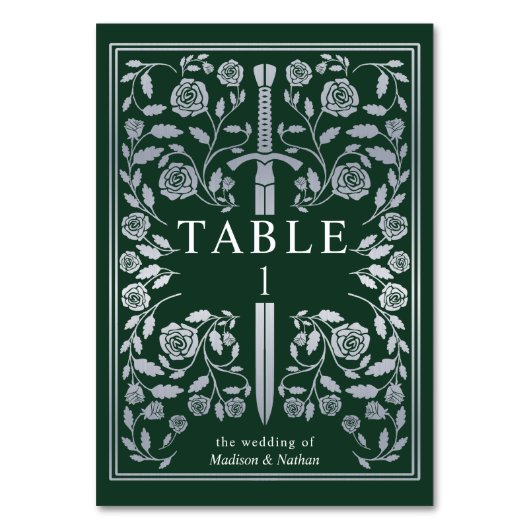 Numéro De Table Mariage d'épée médiévale Silver Green Royal (Par défaut)