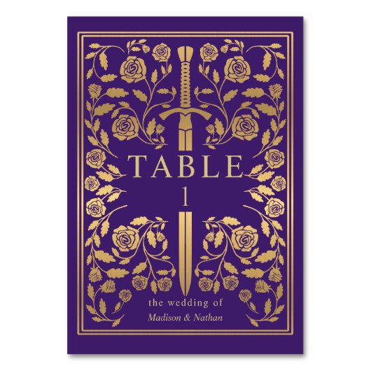Numéro De Table Mariage d'épée médiévale violette (Dos)