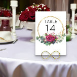Numéro De Table Mariage des anneaux géométriques rouge Rose or<br><div class="desc">Cartes de numéro de table rouge rose mariage imprimés anneaux d'or,  cadre géométrique et une belle aquarelle fleurie de rose rouge boule eucalyptus feuille verdure et une pointe de confettis d'or. Si vous voulez ce design pour les produits correspondants,  s'il vous plaît envoyez-moi un message.</div>