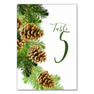 Numéro De Table Mariage des cônes de pin d'hiver