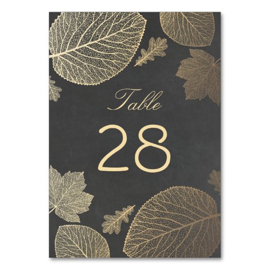 Numéro De Table Mariage des feuilles d'automne Gold et Chalkboard (Dos)