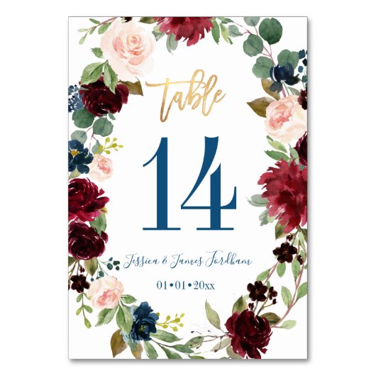 Numéro de table Mariage des fleurs d'aquarelle (Par défaut)