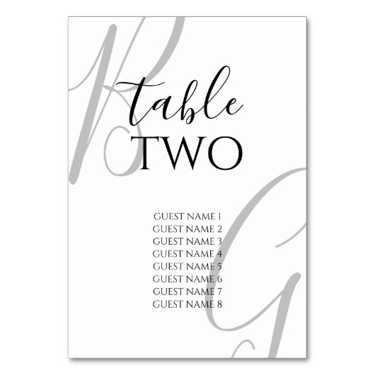 Numéro De Table Mariage des initiales du monogramme noir et blanc (Dos)