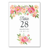 Numéro De Table Mariage des pivoines aquarelles (Dos)