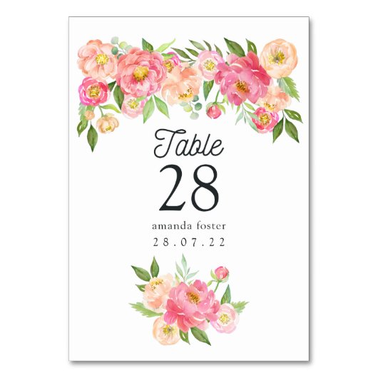 Numéro De Table Mariage des pivoines aquarelles (Par défaut)