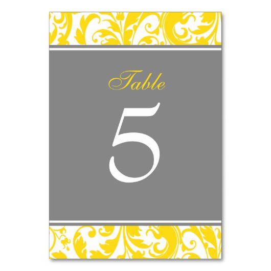 Numéro De Table Mariage des torsades de Damas jaunes et gris (Par défaut)