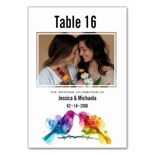Numéro De Table Mariage des tourtereaux arc-en-ciel avec photo et