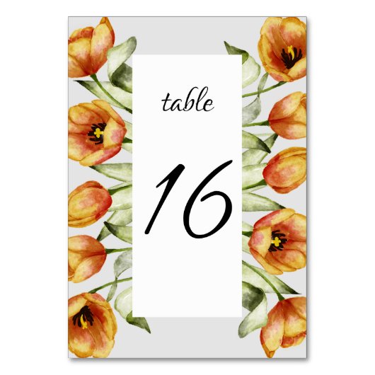 Numéro De Table Mariage des tulipes à ressort d'aquarelle (Par défaut)
