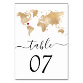 Numéro De Table Mariage Destination World Map Coeur (Dos)