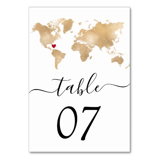 Numéro De Table Mariage Destination World Map Coeur (Dos)