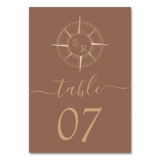 Numéro De Table Mariage Destination World Map Compas Monogramme (Par défaut)