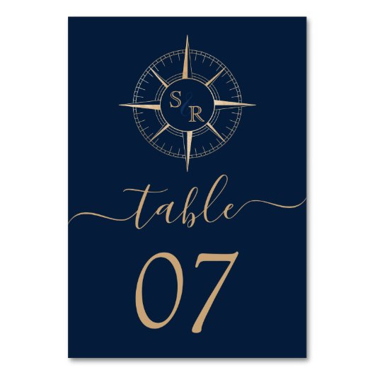 Numéro De Table Mariage Destination World Map Compas Monogramme (Par défaut)