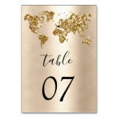 Numéro De Table Mariage Destination World Map Gold Removable Heart (Dos)