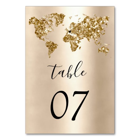 Numéro De Table Mariage Destination World Map Gold Removable Heart (Par défaut)