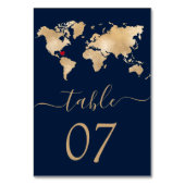 Numéro De Table Mariage Destination World Map Heart Navy (Dos)