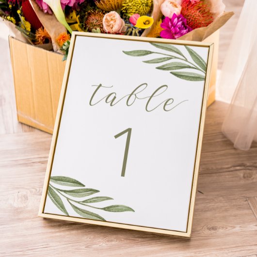 Numéro De Table Mariage d'été avec verdure. Calligraphie de feuill