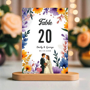Numéro De Table Mariage d'été de couple de jardin floral à l'aquar