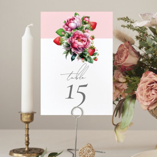 Numéro De Table Mariage d'été fraises et pivoines