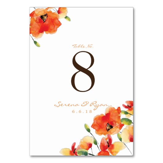Numéro De Table Mariage d'été Golden Poppy (Dos)